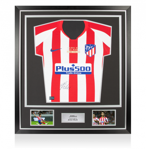 Joao Felix Front Signed Atletico Madrid 2019-20 Home Shirt: European Golden Boy Edition In Classic Frame