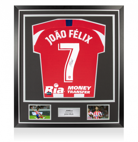 MATCH ISSUE Joao Felix Back Signed Atletico Madrid 2019-20 Home Shirt: La Liga Edition In Classic Frame