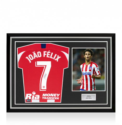 MATCH ISSUE Joao Felix Back Signed Atletico Madrid 2019-20 Home Shirt: La Liga Edition In Hero Frame: Option 1