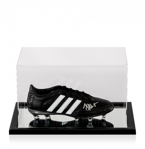 Jay-Jay Okocha Signed Black Retro Adidas Boot In Acrylic Case
