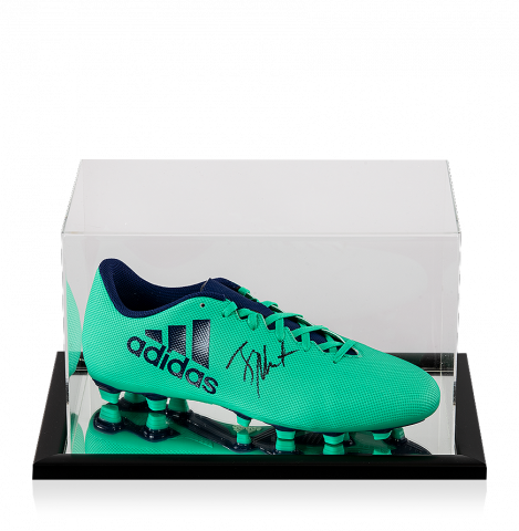 Jay-Jay Okocha Signed Aqua Adidas X 17.4 Boot In Acrylic Case