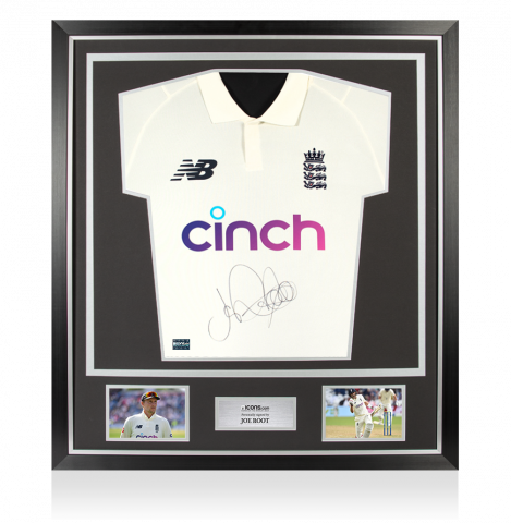 Joe Root Front Signed White England Test Cricket Shirt In Classic Frame Joe Root Front Signed White England Test Cricket Shirt In Classic Frame