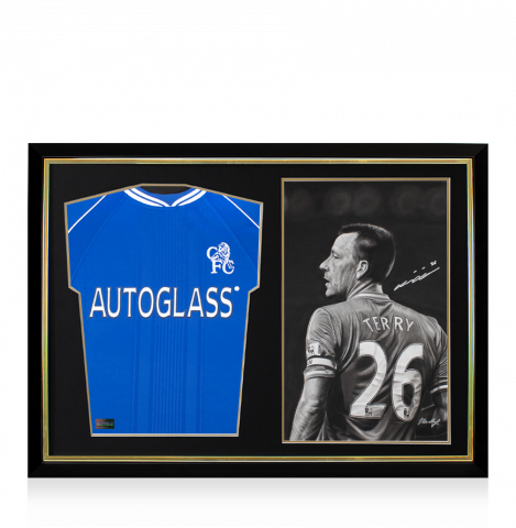 Chelsea 2000 Home Shirt and John Terry Signed Original Artwork In Hero Frame: Limited Edition 1/1
