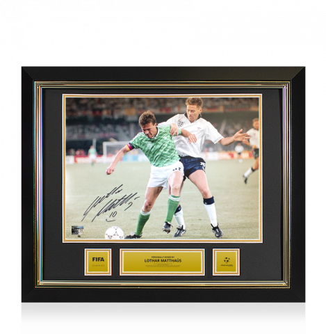 Lothar Matthaus Official 1990 FIFA World Cup™ Signed and Framed Germany Photo: Semi-Final vs England