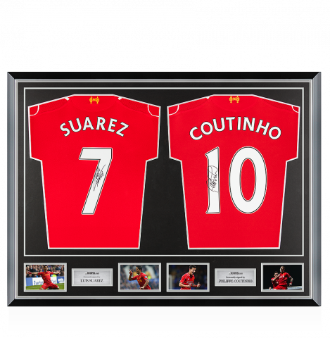 Luis Suarez & Philippe Coutinho Signed Liverpool Shirts In Classic Dual Frame