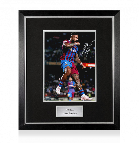 Memphis Depay Signed FC Barcelona Photo In Premium Photo Frame