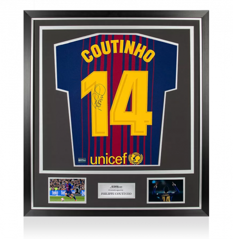 Philippe Coutinho Signed FC Barcelona 2017-18 Home Shirt With Fan Style Numbers In Classic Frame