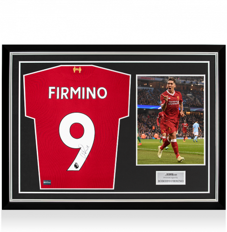 Roberto Firmino Back Signed Liverpool 2017-18 Home Shirt In Hero Frame: Option 1