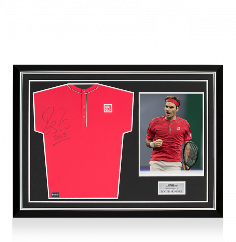 MATCH ISSUE Roger Federer Signed Red Uniqlo Shanghai Masters Shirt Home Shirt In Hero Frame: Option 1
