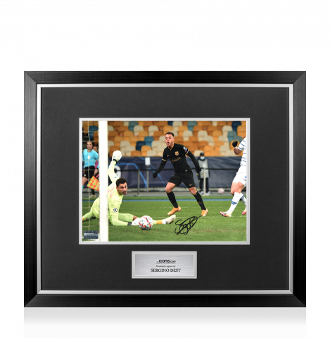Sergino Dest Signed FC Barcelona Photo In Premium Photo Frame: UEFA Champions League Goal