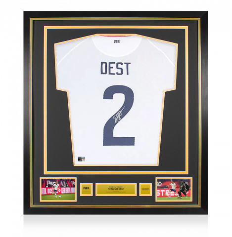 Sergino Dest Official FIFA World Cup™ Back Signed and Framed USMNT 2020-21 Home Shirt with Fan Style Numbers
