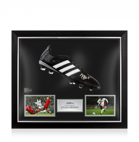 Jay-Jay Okocha Signed Black Retro Adidas Boot In Bubble Frame: Option 1