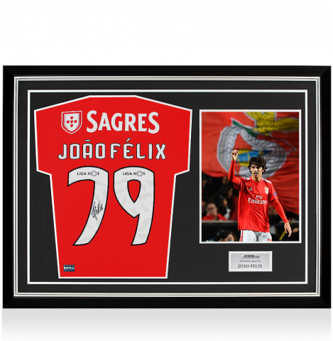 Joao Felix Back Signed Benfica 2018-19 Home Shirt In Hero Frame: Option 1