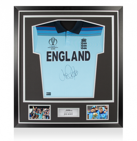 Joe Root Front Signed England Cricket Shirt In Classic Frame: 2019 ICC Cricket World Cup Special Edition