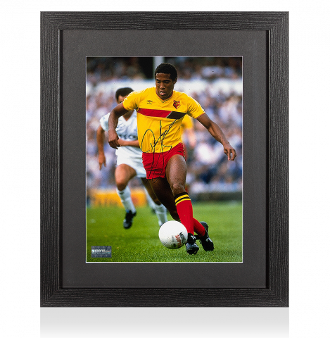 John Barnes Signed Watford Photo In Black Wooden Frame: Hornets Legend