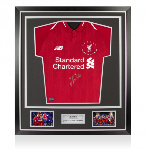 Jordan Henderson Front Signed Liverpool 2018-19 Home Shirt In Classic Frame: Six Times Special Edition