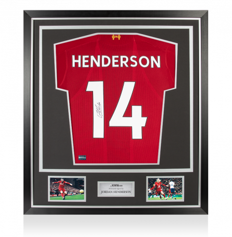 Jordan Henderson Back Signed Liverpool 2019-20 Home Shirt With Fan Style Numbers In Classic Frame