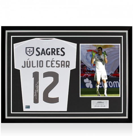 Julio Cesar Back Signed SL Benfica 2017-18 Goalkeeper Shirt In Hero Frame
