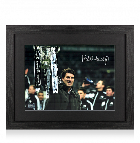 Michael Laudrup Signed Swansea Photo In Black Wooden Frame: 2013 League Cup Winner
