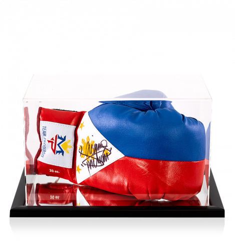 Manny Pacquiao Signed Blue, White and Red Team Pacquiao Boxing Glove In Acrylic Case