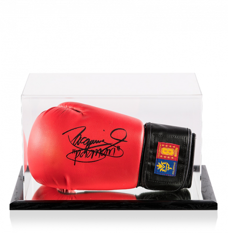 Manny Pacquiao Signed Red and Black Team Pacquiao Boxing Glove In Acrylic Case