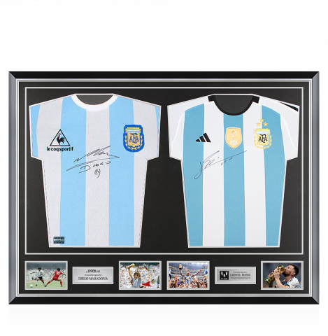 Diego Maradona & Lionel Messi Signed Argentina Shirts In Classic Dual Frame