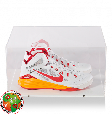 Marc Gasol Signed White, Red and Orange Nike Basketball Sneakers In Acrylic Case