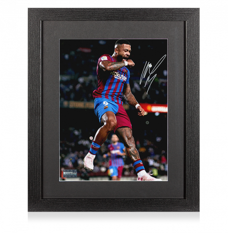 Memphis Depay Signed FC Barcelona Photo In Black Wooden Frame