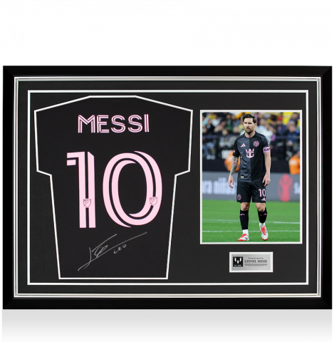 PRE-ORDER Lionel Messi Back Signed Inter Miami CF 2025 Away Shirt In Hero Frame: Option 1