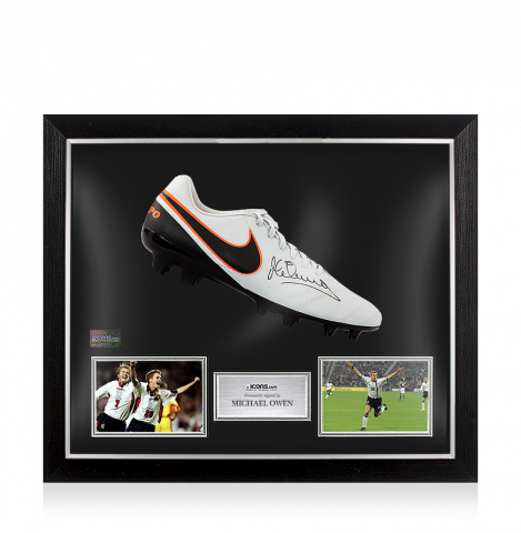 Michael Owen Signed Grey Nike Tiempo Boot In Bubble Frame: Option 1