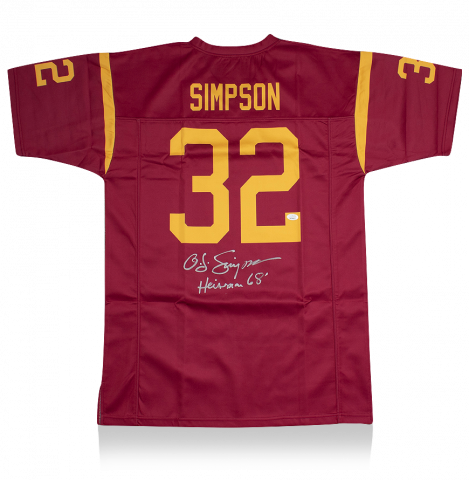 OJ Simpson Back Signed Red and Yellow American Football Jersey: "Heisman '68" Edition