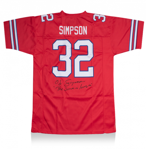 OJ Simpson Back Signed Red and White American Football Jersey: "The Juice Is Loose" Edition