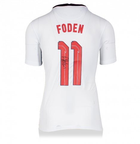 Phil Foden Signed England 2020 Home Shirt With Fan Style Numbers