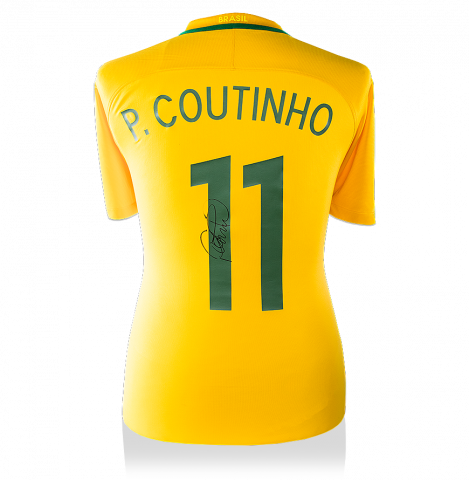 Philippe Coutinho Back Signed Brazil 2017-18 Home Shirt