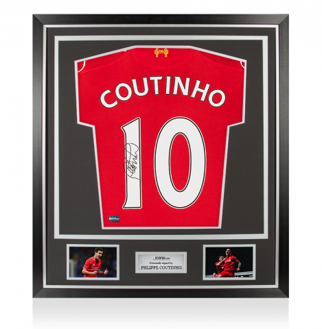 Philippe Coutinho Back Signed Liverpool 2014-15 Home Shirt In Classic Frame