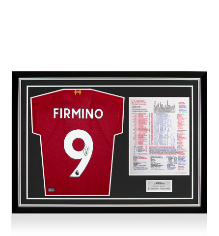 Roberto Firmino Signed Liverpool 2019-20 Home Shirt In Commentary Chart Frame