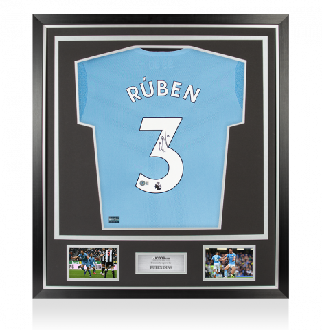 Ruben Dias Back Signed Manchester City 2021-22 Home Shirt In Classic Frame