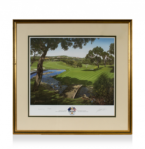 Seve Ballesteros Signed and Framed 1997 Ryder Cup Artwork: The 4th Hole at Valderrama