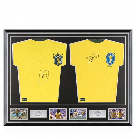 Socrates & Zico Signed Brazil 1982 Shirts In Classic Dual Frame