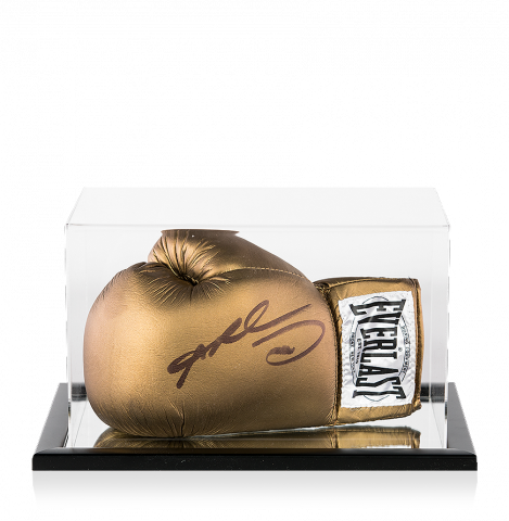 Sugar Ray Leonard Signed Gold Everlast Boxing Glove In Acrylic Display Case