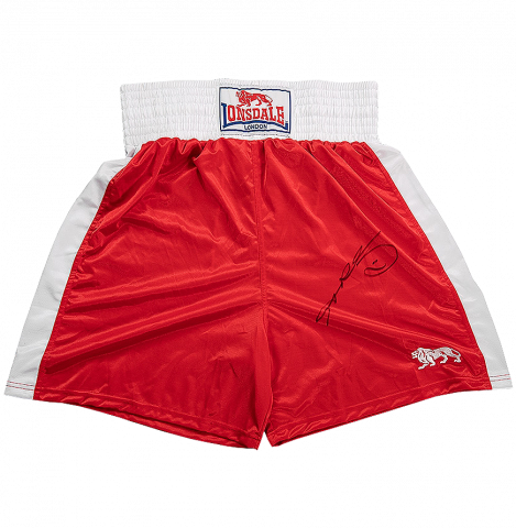 Sugar Ray Leonard Signed Red Lonsdale Boxing Shorts
