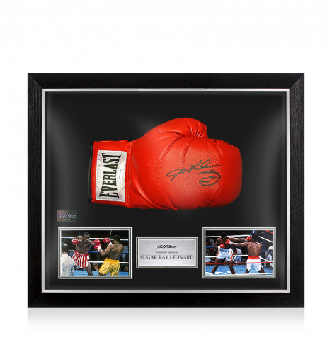 Sugar Ray Leonard Signed Red Everlast Boxing Glove In Bubble Frame: Option 1