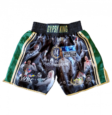 Tyson Fury Signed Boxing Trunks - Gypsy King, WBC, Green/Gold
