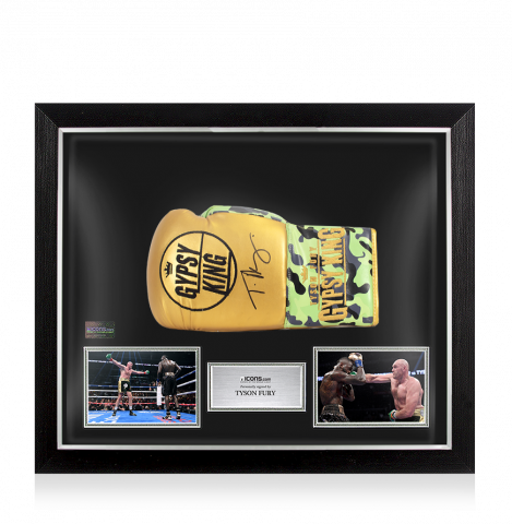 Tyson Fury Signed Boxing Glove - Gold/Camo, Gypsy King In Bubble Frame: Option 1
