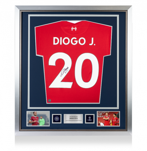Diogo Jota Official UEFA Champions League Signed and Framed Liverpool 2020-21 Home Shirt with Fan Style Numbers