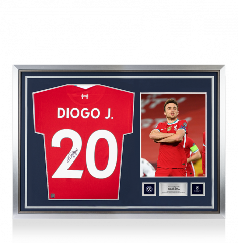 Diogo Jota Official UEFA Champions League Signed and Hero Framed Liverpool 2020-21 Home Shirt with Fan Style Numbers