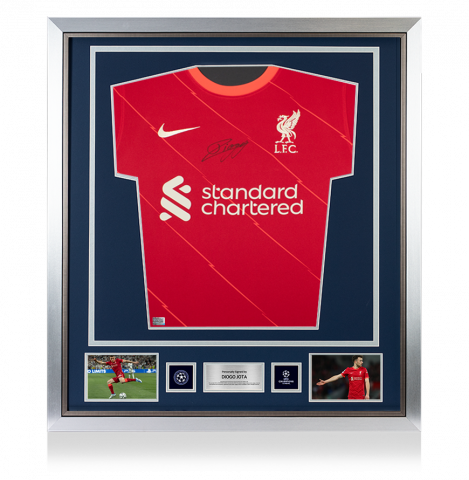 Diogo Jota Official UEFA Champions League Front Signed and Framed Liverpool 2021-22 Home Shirt