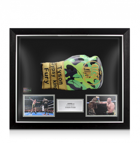 Tyson Fury Signed Gold and Camo Boxing Glove In Bubble Frame: Option 1