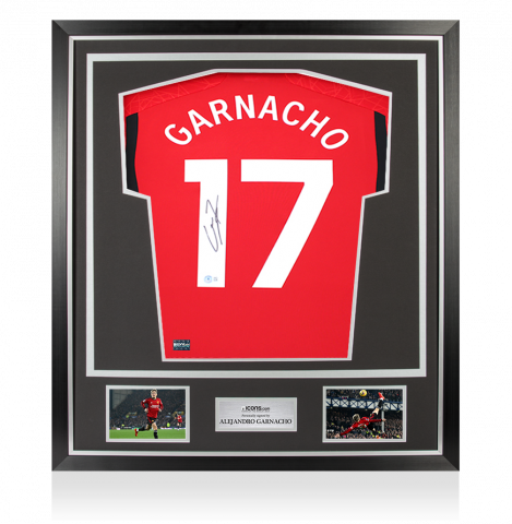Alejandro Garnacho Back Signed Manchester United 2023-24 Home Shirt In Classic Frame