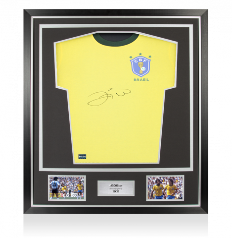 Zico Front Signed Brazil Retro Home Shirt In Classic Frame